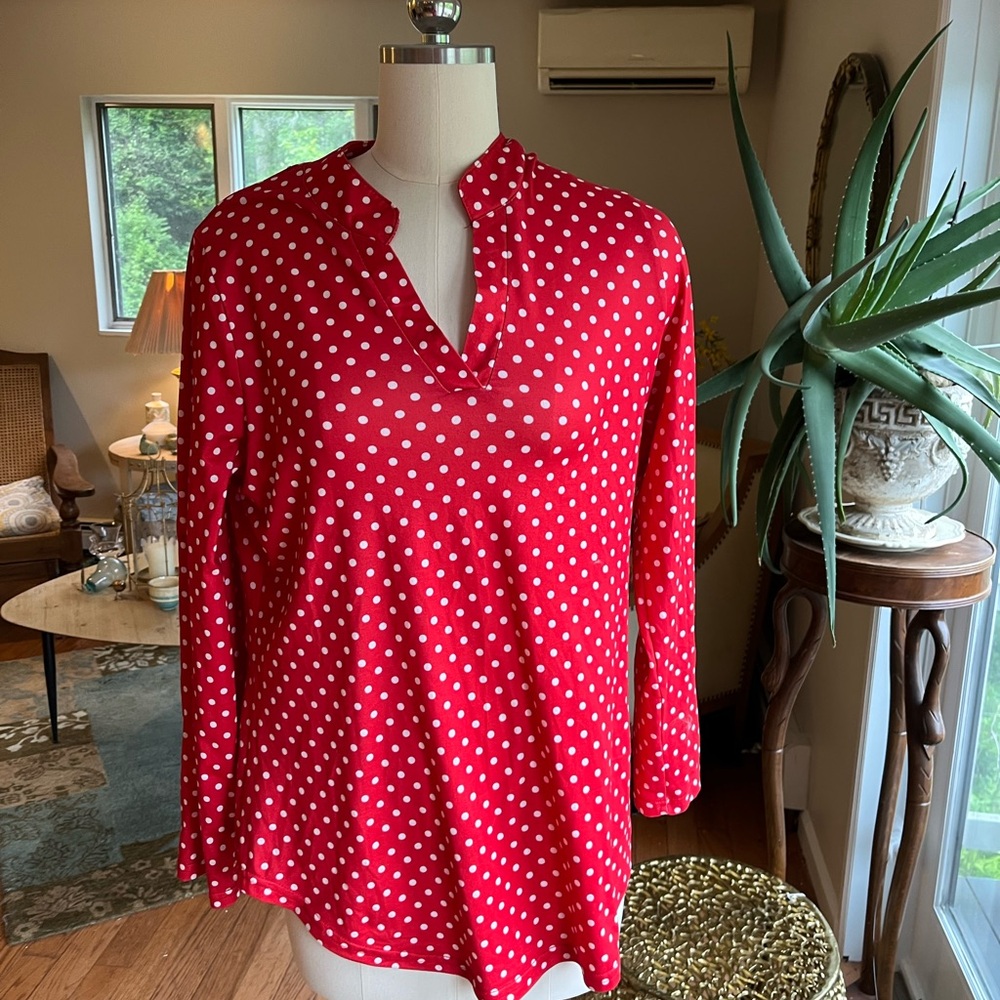 Alife Red and White Mandarin Collar Long Sleeve Blouse